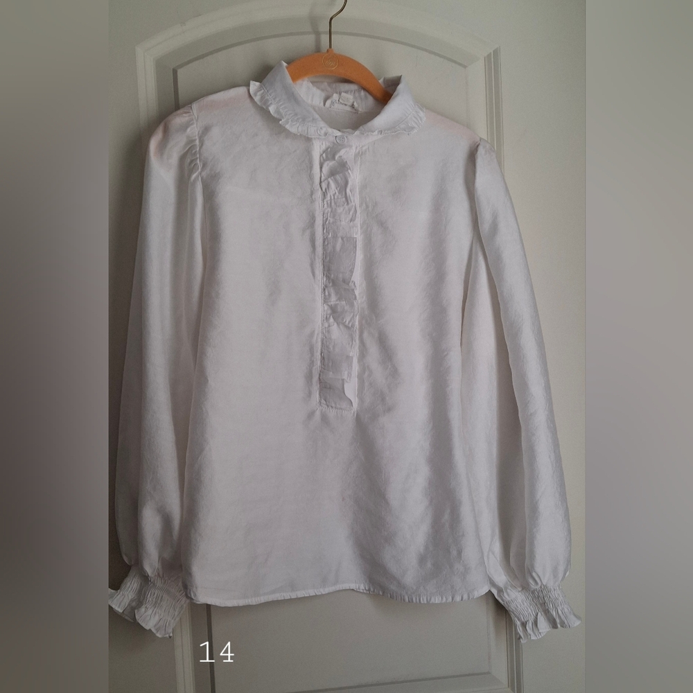 &mercy victorian long sleeve womens blouse sz L Peter pan collar boho lagenlook